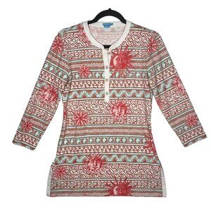 J McLaughlin Biscayne Catalina Cloth Tunic Top Coral Sun Print Size S